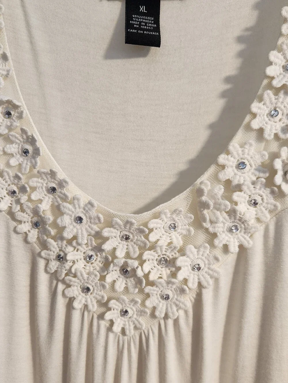 Cream Sleeveless Tank with Floral Lace Trim